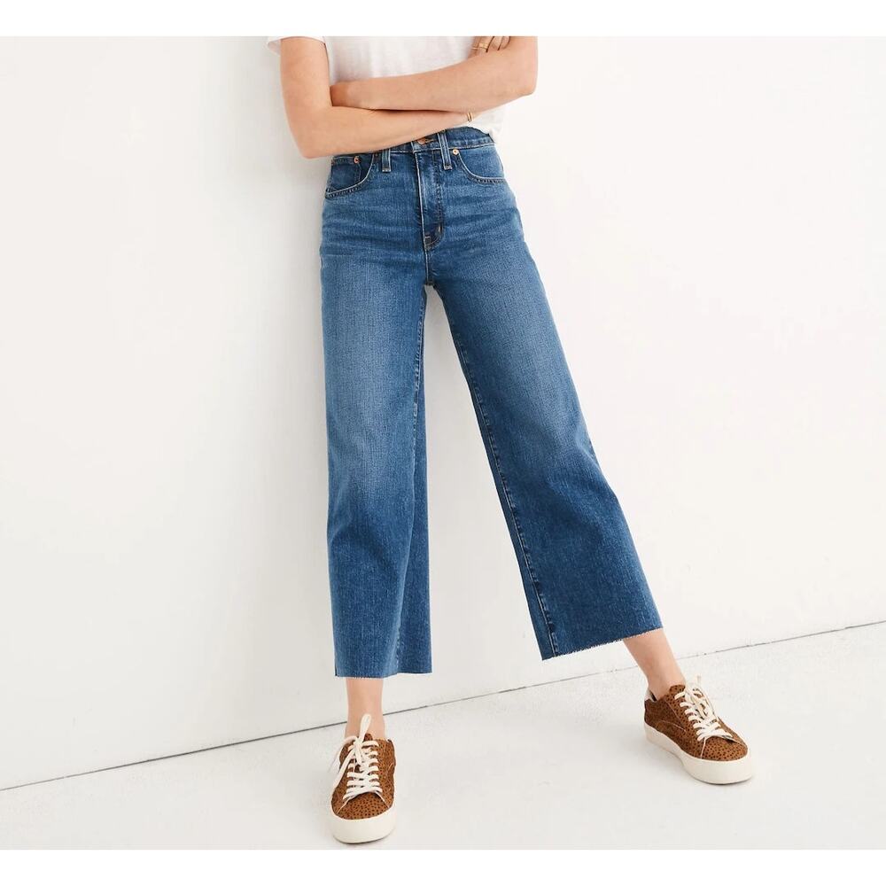 Madewell Slim Wide Leg Crop Raw Hem Jeans Crownridge Medium Wash High Rise 27
